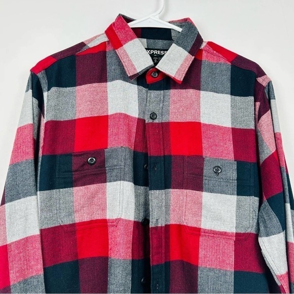Express Men's Button Down Long Sleeve Plaid Shirt - Size Medium - Picture 2 of 7